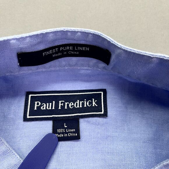 Finest Pure 100% Linen Classic Fit Long Sleeve Button Shirt Blue Men's Sz L - Picture 5 of 14